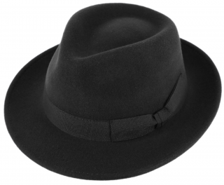 Klasický trilby klobouk vlněný se střední krempou Bogart  - černý s černou stuhou Velikost: 61 cm (XL)