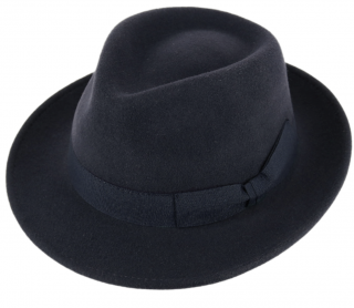 Klasický trilby klobouk vlněný se střední krempou Bogart  - modrý s modrou stuhou Velikost: 59 cm (L)