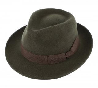 Klasický trilby klobouk vlněný se střední krempou Bogart  - olivový s hnědou stuhou Velikost: 59 cm (L)