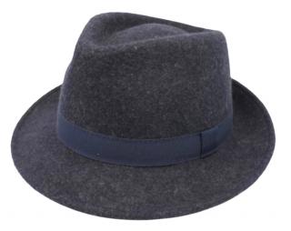 Klasický trilby zimní klobouk vlněný Fiebig  - modrý s modrou stuhou Velikost: 59 cm (L)