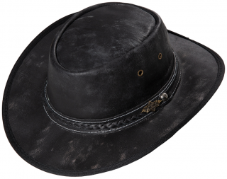 Kožený černý western klobouk - Stars and Stripes kožený klobouk Wylie Velikost: 61 cm (XL)
