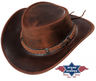 Kožený hnědý western klobouk - Stars and Stripes kožený klobouk Butch Velikost: 61 cm (XL)