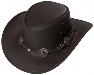 Kožený hnědý western klobouk - Stars and Stripes kožený klobouk Huck Velikost: 61 cm (XL)