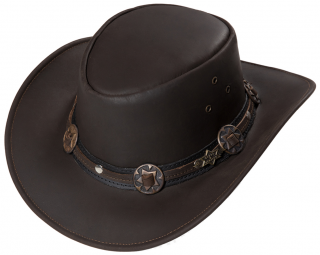 Kožený hnědý western klobouk - Stars and Stripes kožený klobouk Velikost: 57 cm (M)