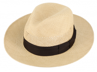 Letní béžový slaměný klobouk Fedora - ručně pletený - s hnědou stuhou - Panamský golfový klobouk Velikost: 55 cm  (S)