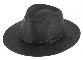 Letní černá fedora klobouk od Fiebig - Traveller Toyo Velikost: 59 cm (L)
