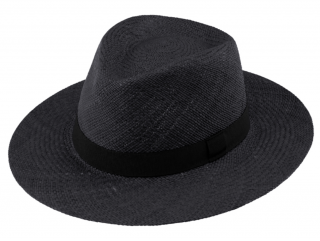 Letní černý panamský klobouk Fedora - ručně pletený Velikost: 55 cm  (S)