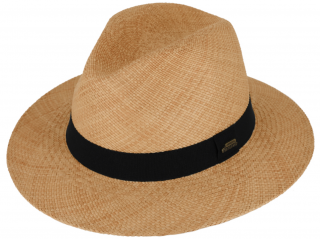 Letní cognac panamský klobouk Fedora - ručně pletený Velikost: 61 cm (XL)