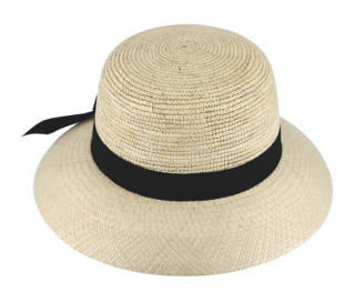Letní dámský slaměný klobouk Cloche - ručně pletený -  Ekvádorská panama - "Crochet" Velikost: 59 cm (L)