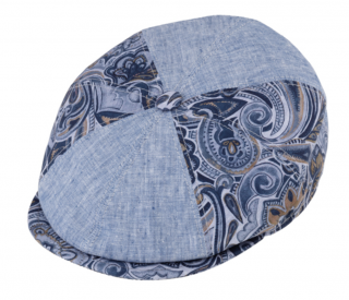 Letní lněná modrá bekovka 8-panel - patchwork Velikost: 61 cm (XL)