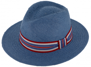 Letní modrý fedora klobouk od Fiebig - Traveller Fedora Tropez Velikost: 55 cm  (S)