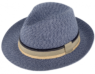 Letní modrý fedora klobouk od Fiebig - Traveller Toyo Melange Velikost: 61 cm (XL)
