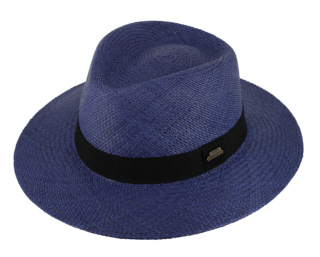 Letní modrý panamský klobouk Fedora - ručně pletený Velikost: 59 cm (L)