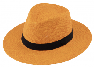 Letní oranžový panamský klobouk Fedora - ručně pletený Velikost: 59 cm (L)