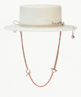 Letní slaměný boater klobouk Ruslan Baginskiy - Chain Strap Straw Boater Hat Velikost: 57 cm (M)