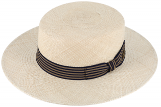 Letní slaměný boater panamský  klobouk s širší krempou - unisex žirarďák - Fiebig Panama canotier - UV faktor 80 Velikost: 55 cm  (S)