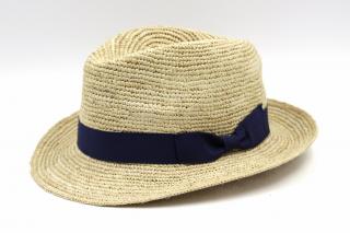 Letní slaměný cestovní klobouk Fedora s modrou stuhou - Marone Roma Bogart Velikost: 59 cm (L)