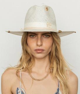Letní slaměný fedora klobouk Ruslan Baginskiy - Chain Strap Straw Fedora Hat Velikost: 59 cm (L)