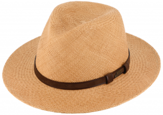 Letní slaměný klobouk Fedora - ručně pletený -  Ekvádorská panama Velikost: 59 cm (L)