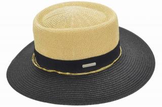 Letní slaměný klobouk s širší krempou, ozdobený řetízkem - dvoubarevný Velikost: Unisize (S-XL)