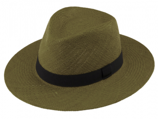 Letní zelený panamský klobouk Fedora - ručně pletený Velikost: 61 cm (XL)