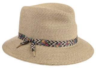 Luxusní dámský nemačkavý béžový klobouk Fedora - ručně šitý, UV faktor 80 -  Mayser Nane Velikost: 59 cm (L)
