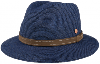Luxusní nemačkavý modrý klobouk Fedora - ručně šitý, UV faktor 80 -  Mayser Mathis Velikost: 59 cm (L)