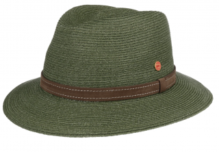 Luxusní nemačkavý zelený klobouk Fedora - ručně šitý, UV faktor 80 -  Mayser Mathis Velikost: 55 cm  (S)