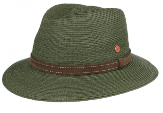 Luxusní nemačkavý zelený klobouk Fedora - ručně šitý, UV faktor 80 -  Mayser Mathis Velikost: 58 cm