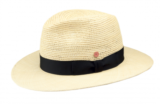 Luxusní panamský crochet klobouk Fedora s černou stuhou - Mayser Ricardo Velikost: 60 cm