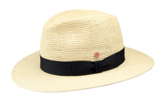 Luxusní  panamský klobouk Fedora Bogart s černou stuhou - ručně pletený, UV faktor 80 -  Ekvádorská crochet panama - Mayser Ricardo Velikost: 56 cm