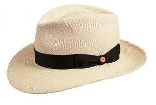 Luxusní  panamský klobouk Fedora Bogart s černou stuhou - ručně pletený, UV faktor 80 -  Ekvádorská panama - Mayser Colmar Velikost: 60 cm