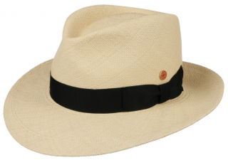Luxusní  panamský klobouk Fedora Bogart s černou stuhou - ručně pletený, UV faktor 80 -  Ekvádorská panama - Mayser Colmar Velikost: 62 cm