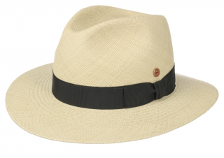Luxusní  panamský klobouk Fedora Bogart s černou stuhou - ručně pletený, UV faktor 80 -  Ekvádorská panama - Mayser Menton Velikost: 58 cm