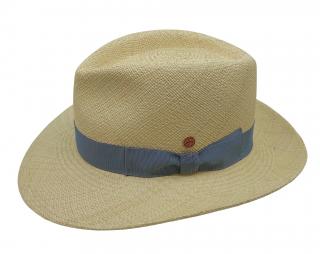 Luxusní panamský klobouk Fedora Bogart s světlemodrou stuhou - ručně pletený, UV faktor 80 -  Ekvádorská panama - Mayser Colmar Velikost: 54 cm