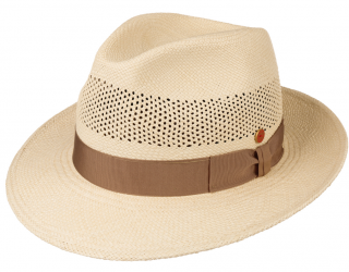 Luxusní panamský klobouk Fedora - Mayser Imperia- s béžovou stuhou Velikost: 57 cm (M)