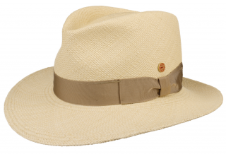 Luxusní panamský klobouk Fedora s béžovou stuhou - Mayser Colmar - UV faktor 80 Velikost: 61 cm (XL)