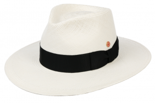 Luxusní panamský klobouk Fedora s černou stuhou - Mayser Nizza - ručně pletený Velikost: 59 cm (L)