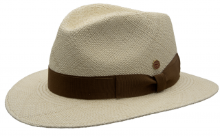 Luxusní panamský klobouk Fedora s hnědou stuhou - Mayser Mathis - UV faktor 80 Velikost: 59 cm (L)