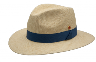 Luxusní panamský klobouk Fedora s modrou stuhou - Mayser Gedeon - UV faktor 80 Velikost: 55 cm  (S)