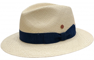 Luxusní panamský klobouk Fedora s modrou stuhou - Mayser Mathis - UV faktor 80 Velikost: 61 cm (XL)