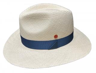 Luxusní panamský klobouk Fedora s modrou stuhou - ručně pletený, UV faktor 80 -  Ekvádorská panama - Mayser Gedeon Velikost: 56 cm
