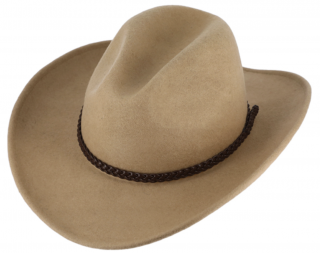 Měkký béžový klobouk ve stylu western - tvárný (tvarovatelná krempa) s drátem po okraji a koženým řemínkem Velikost: 61 cm (XL)
