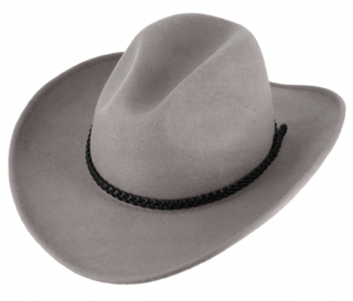 Měkký šedý klobouk ve stylu western - tvárný (tvarovatelná krempa) s drátem po okraji a koženým řemínkem Velikost: 55 cm  (S)