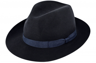 Modrý klobouk fedora plstěný - modrý s modrou stuhou - Fiebig Velikost: 54 cm