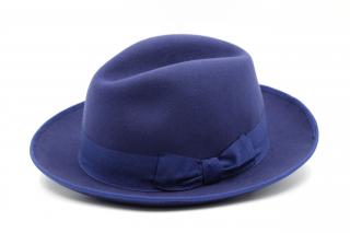 Modrý klobouk fedora plstěný - modrý s modrou stuhou - Marone Velikost: 58 cm