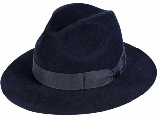 Modrý luxusní klobouk Fiebig - Fedora z králičí srsti Velikost: 58 cm