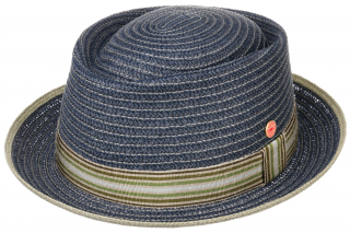 Modrý porkpie klobouk od Mayser Andy - zelená stuha Velikost: 55 cm  (S)