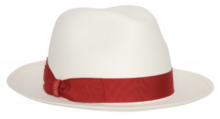 Panamský klobouk se střední krempou - Borsalino - červená stuha Velikost: 61 cm (XL)