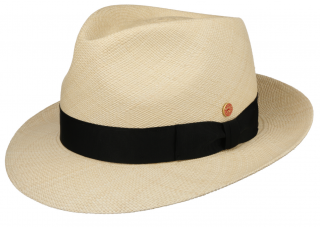 Panamský klobouk Trilby s menší krempou s černou stuhou - ručně pletený, UV faktor 80 -  Ekvádorská panama - Mayser Maleo Velikost: 57 cm (M)